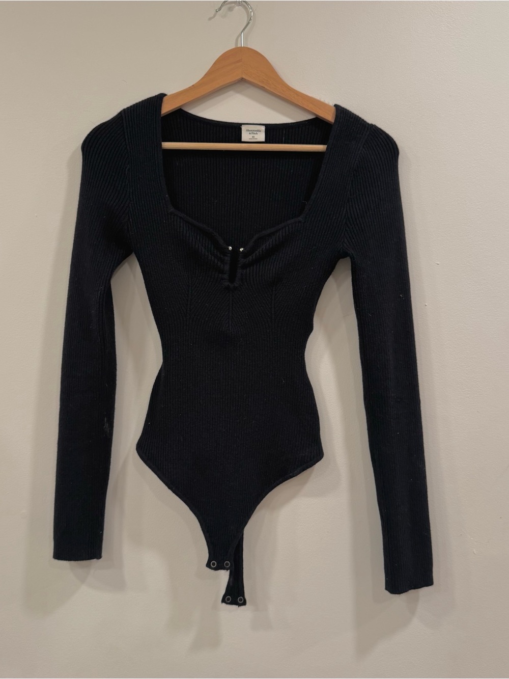 Abercrombie & Fitch black ribbed knit bodysuit with metal detail